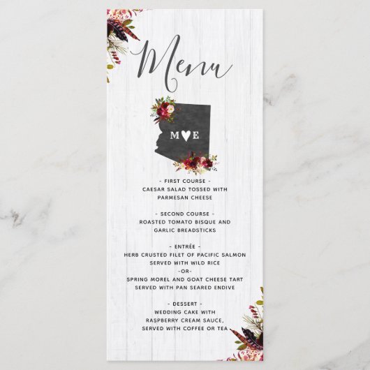 Arizona State Destination Rustic Menu Mariage (Devant)