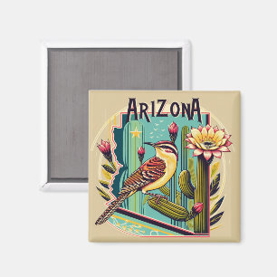 Arizona State Flower en Bird Cactus Wren Magneet