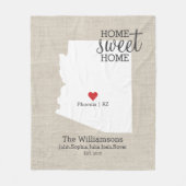 Arizona State Love Home Sweet Home Custom Map Fleece Deken (Voorkant)