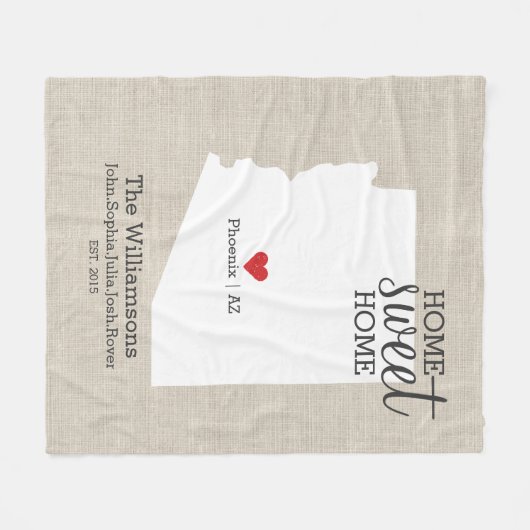 Arizona State Love Home Sweet Home Custom Map Fleece Deken (Voorkant (Horizontaal))