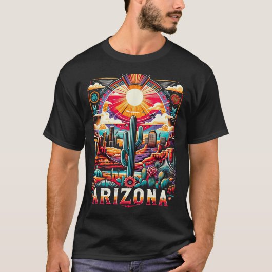 Arizona State Shirt Az Retro Desert Cactus familie (Voorkant)