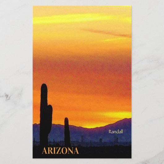Arizona Sunset / Bright Oranje / Saguaro Cactus Briefpapier (Voorkant)
