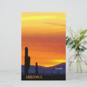 Arizona Sunset / Bright Oranje / Saguaro Cactus Briefpapier (Staand voorkant)