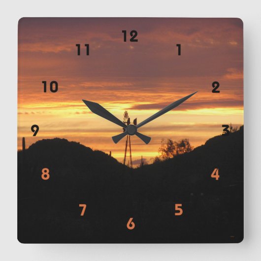 Arizona Sunset Clock Vierkante Klok (Voorkant)