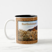 Arizona Superstition Mountain Cactus Faux Leather Tweekleurige Koffiemok (Links)