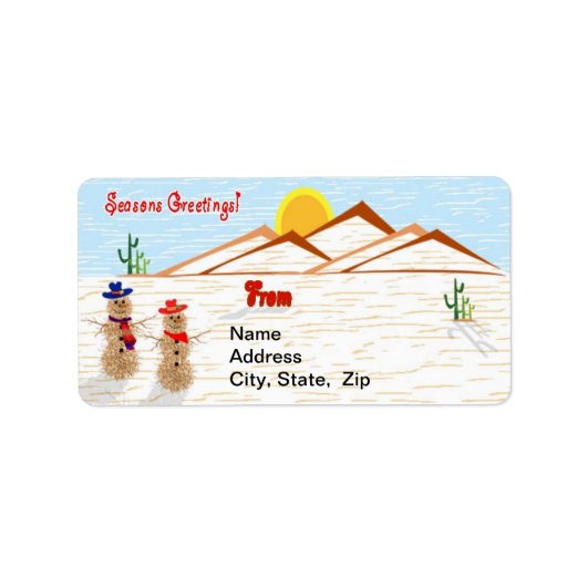 Arizona Tumbleweed Snowman Kerstmis Etiket (Voorkant)