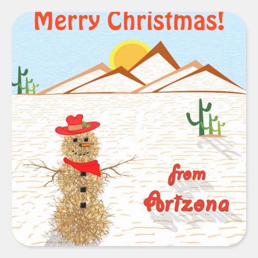 Arizona Tumbleweed Snowman Square Vierkante Sticker (Voorkant)