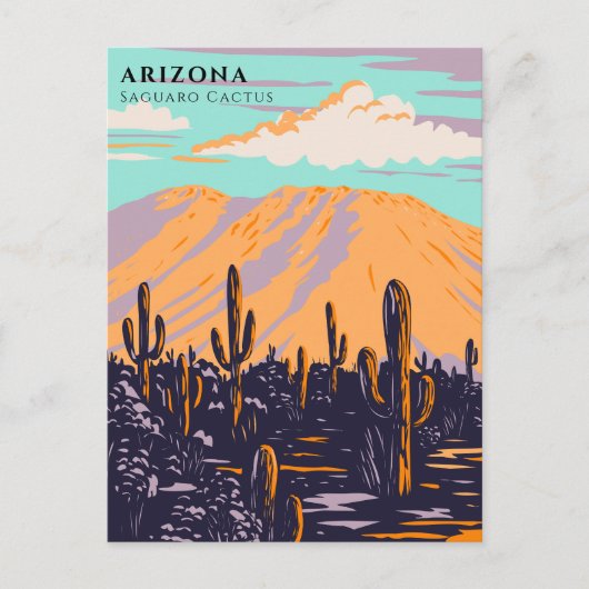 Arizona USA Saguaro Cactus Travel Waterverf Briefkaart (Voorkant)