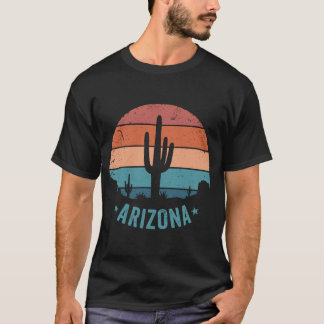 Arizona Woestijn Saguaro Cactus Retro Zonsondergan T-shirt