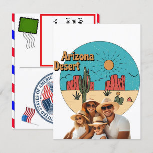 Arizona woestijnsfeer met cactus en berg feestdagenkaart