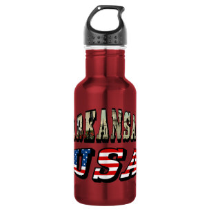 Arkansas Afbeelding en USA Vlag Tekst Waterfles