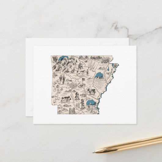 Arkansas Carte Vintage Carte de l'état antique (Devant/Arrière en situation)