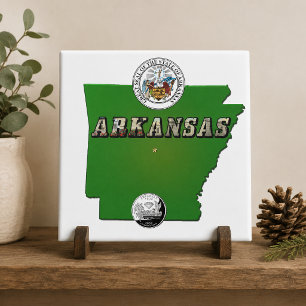 Arkansas Kaart, Zegel en Staat Faux Quarter Tegeltje