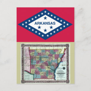 Arkansas Map en State Flag Briefkaart
