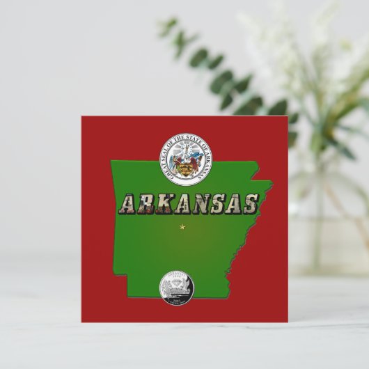 Arkansas Map, Seal and State Faux Quarter Kaart (Staand voorkant)