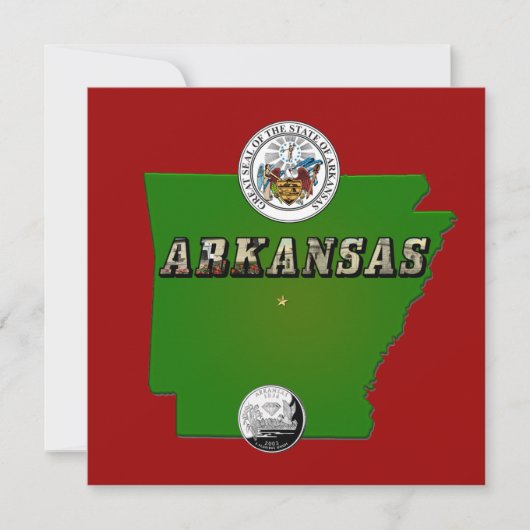 Arkansas Map, Seal and State Faux Quarter Kaart (Voorkant)