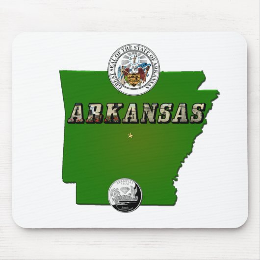 Arkansas Map, Seal and State Faux Quarter Muismat (Voorkant)