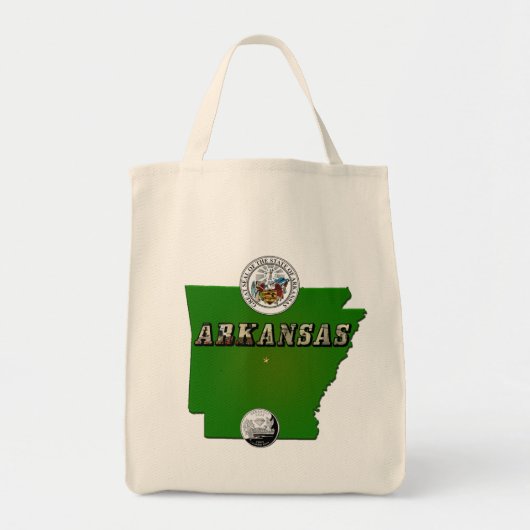 Arkansas Map, Seal and State Faux Quarter Tote Bag (Voorkant)
