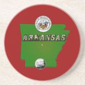 Arkansas Map, Seal and State Faux Quarter Zandsteen Onderzetter (Voorkant)