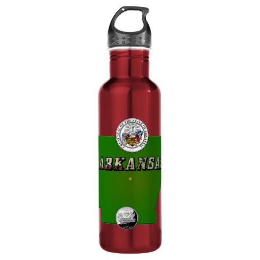 Arkansas Map, Seal and State Quarter Waterfles (Voorkant)