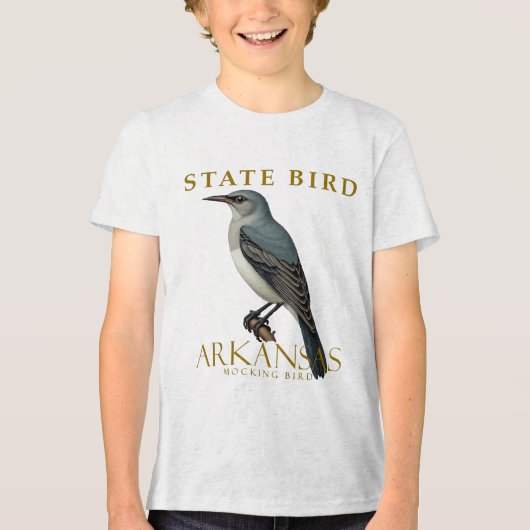 Arkansas Mockingbird Bird Design Tri-Blend Shirt (Voorkant)