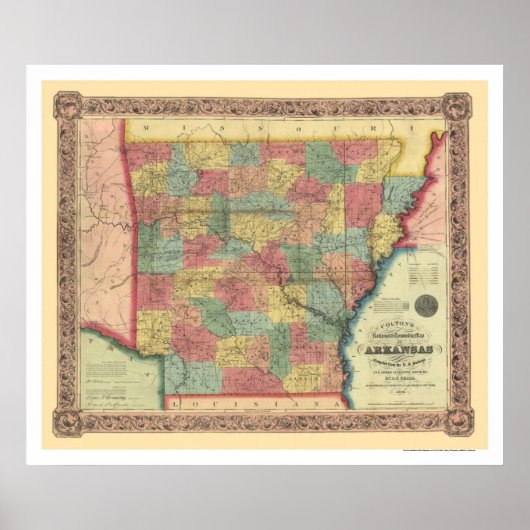 Arkansas Railroad Map 1854 Poster (Voorkant)