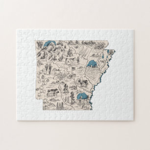 Arkansas Shaped Vintage Arkansan Picture Map Legpuzzel