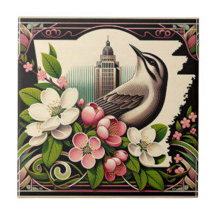 Arkansas State Flower en Bird Blue Pink Tegeltje