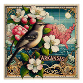 Arkansas State Flower en Bird Design Blauw Rood Perfect Poster (Voorkant)