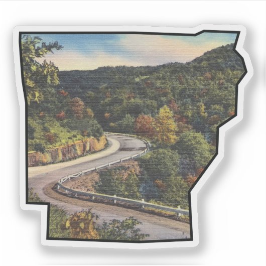 Arkansas State Outline vol met Mountain Road Sticker (Voorkant)