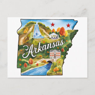 Arkansas USA Staat Vorm Oude Waterverf Briefkaart