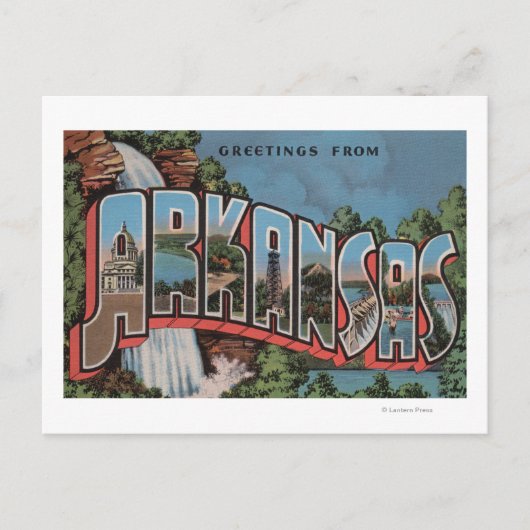 Arkansas (watervalscène) — grote letterscènes briefkaart (Voorkant)