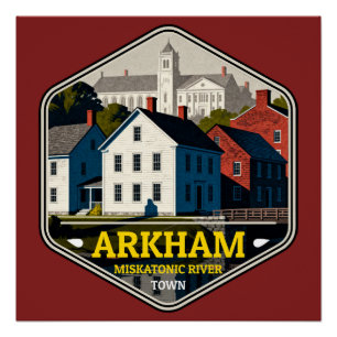 Arkham Miskatonic Rivier Stad Vintage Reis Badge Perfect Poster