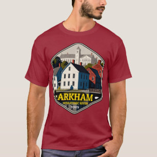 Arkham Miskatonic Rivier Stad Vintage Reis Badge T-shirt