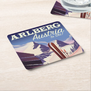 Arlberg Oostenrijk ski reisposter Vierkante Kartonnen Onderzetter