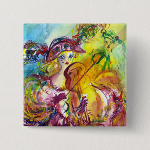 ARLECCHINA VIOLINIST / Venetiaanse carnavalsnacht Vierkante Button 5,1 Cm