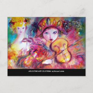 ARLECCHINO EN COLOMBINA Venetiaanse Maskerade Mask Uitnodiging Briefkaart