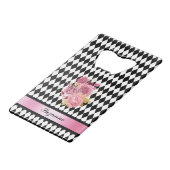 Arlequin noir blanc avec fleur rose et nom (Dos Angle)