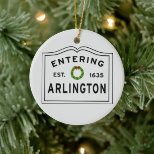 Arlington, MA Holiday Wreated Ceramic Ornament