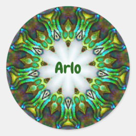 ARLO ~ Gepersonaliseerde Paua Shell fractal ~ Ronde Sticker