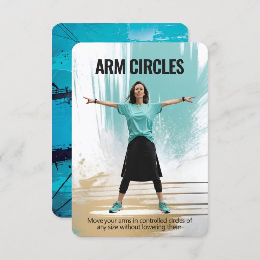 Arm Circles Fitness Card with Blue Backing Save The Date (Voorkant / Achterkant)