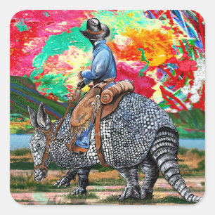 Armadillo Cowboy Custom-Cut Vinyl Sticker