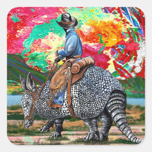 Armadillo Cowboy Custom-Cut Vinyl Sticker (Voorkant)