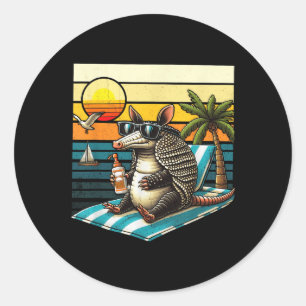 Armadillo en zon  jaren 80 Retro zomervakantie Ronde Sticker