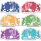 Armadillo Sticker Sheet 6 Armadillos colorés (Devant)