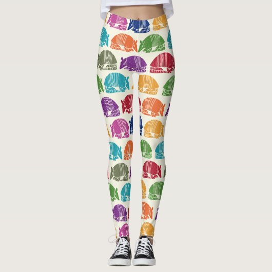 Armadillos Colorful Patterned Cream Ivory Leggings (Voorkant)