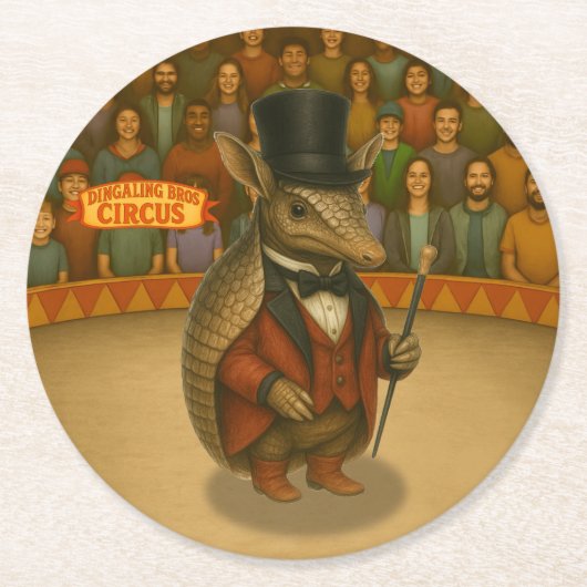 Armand, armadillo-circusdirecteur ronde kartonnen onderzetter (Voorkant)