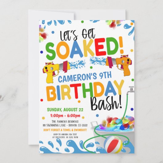 Arme à eau Invitation anniversaire (Devant)