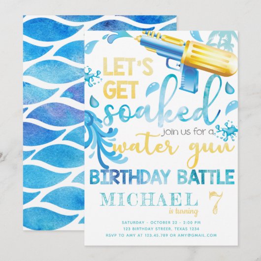 Arme à eau Summer Boy Anniversaire Fête Invitation (Devant / Derrière)