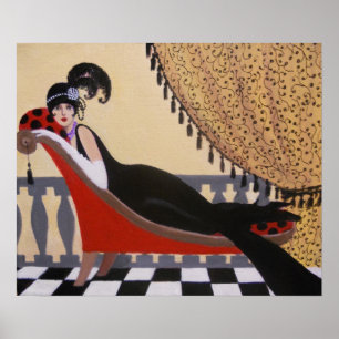 ARME DECO LADY OP EEN LOUNGE POSTER